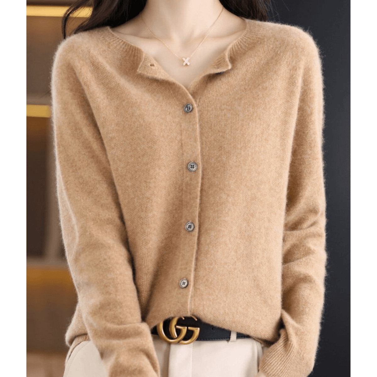 Cardigan Encolure en V Fermeture Boutonnée pour Femme