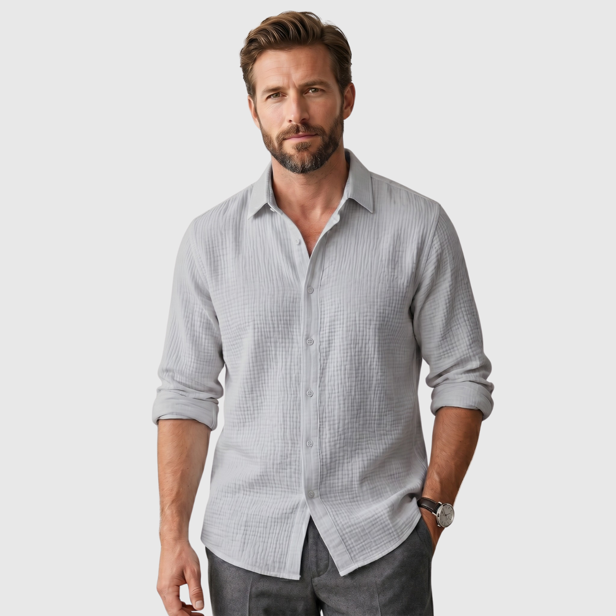 Chemise homme manches longues boutonnée coupe décontractée col classique