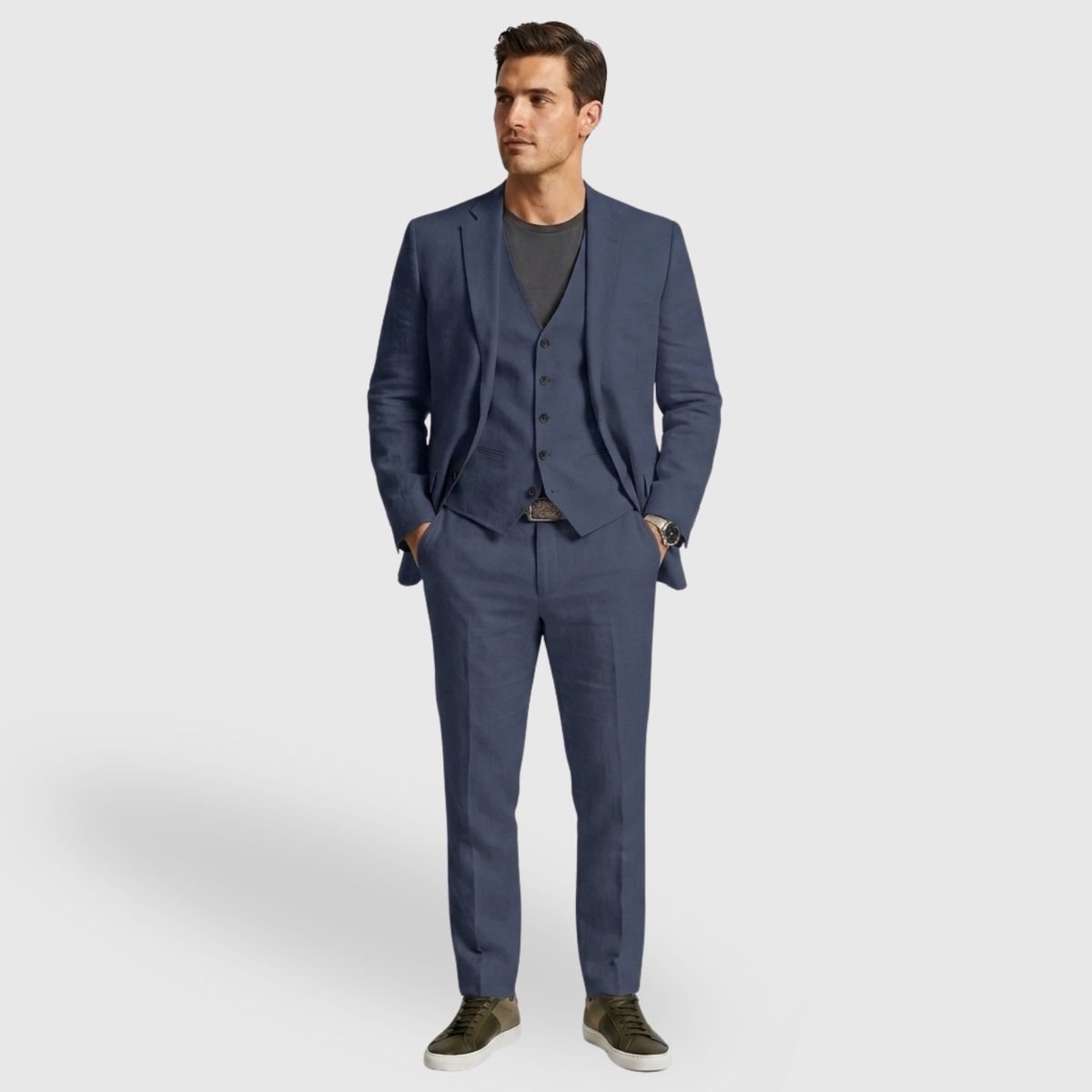 Costume homme trois pièces coupe ajustée veste gilet pantalon
