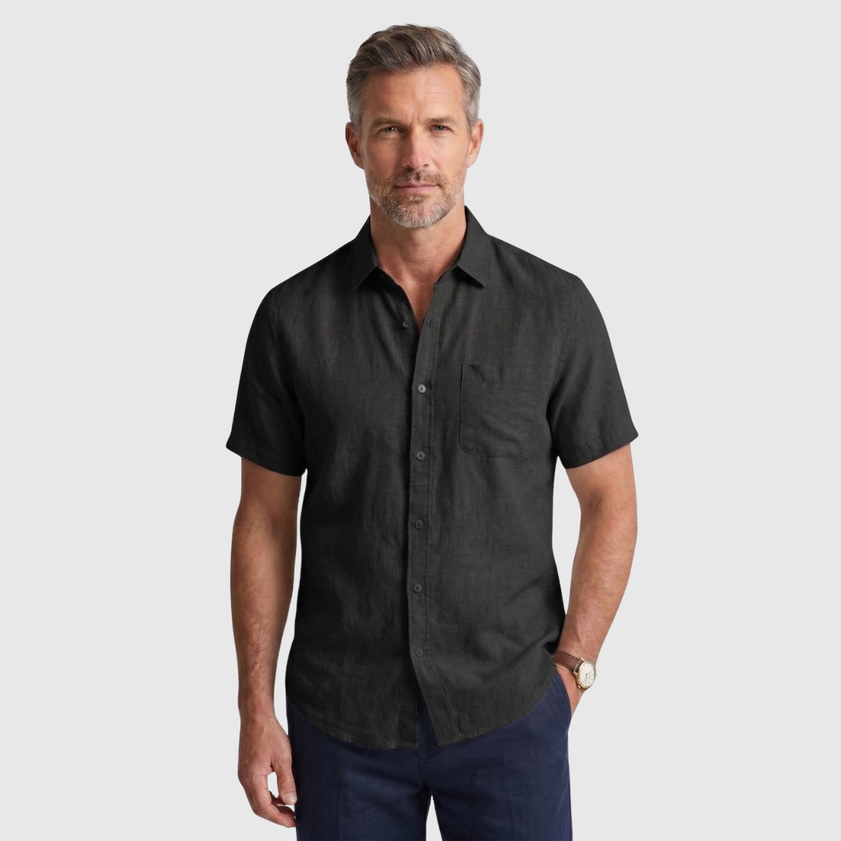 Chemise homme lin manches courtes col boutonné coupe décontractée été