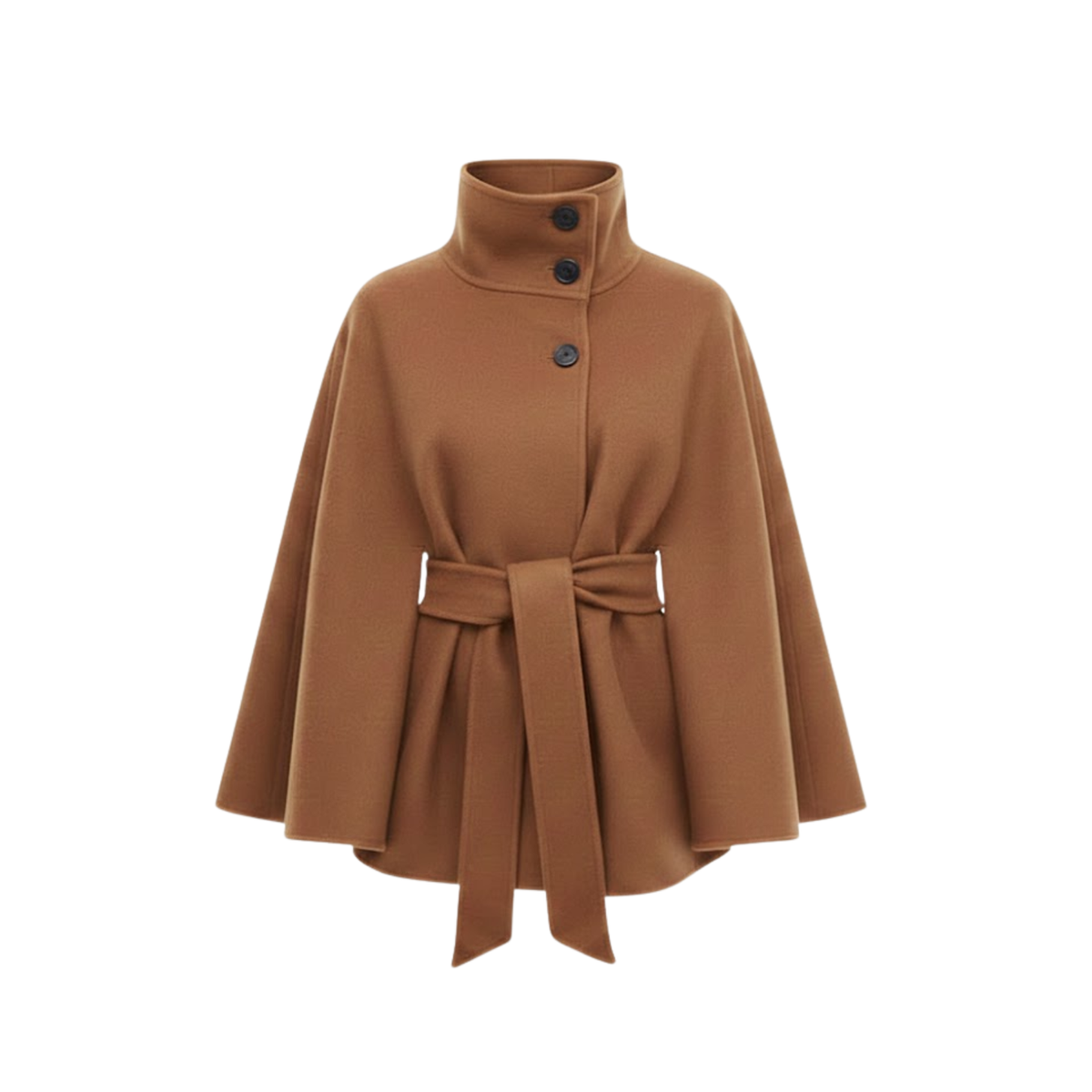Manteau cape femme structuré ceinture col montant élégant