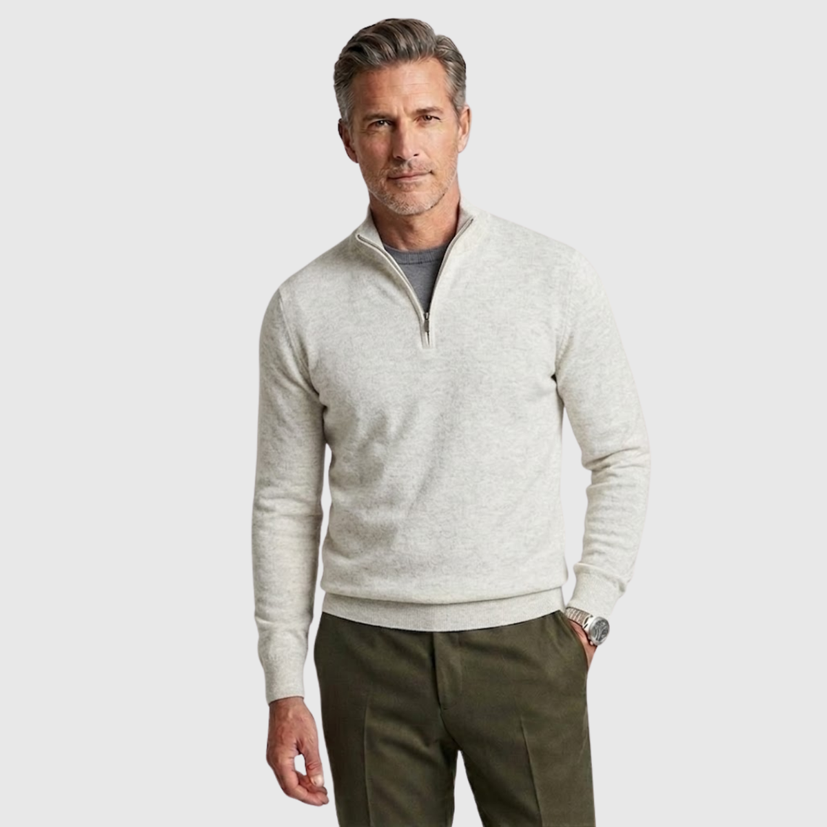 Pull homme col camionneur demi-zip manches longues coupe casual