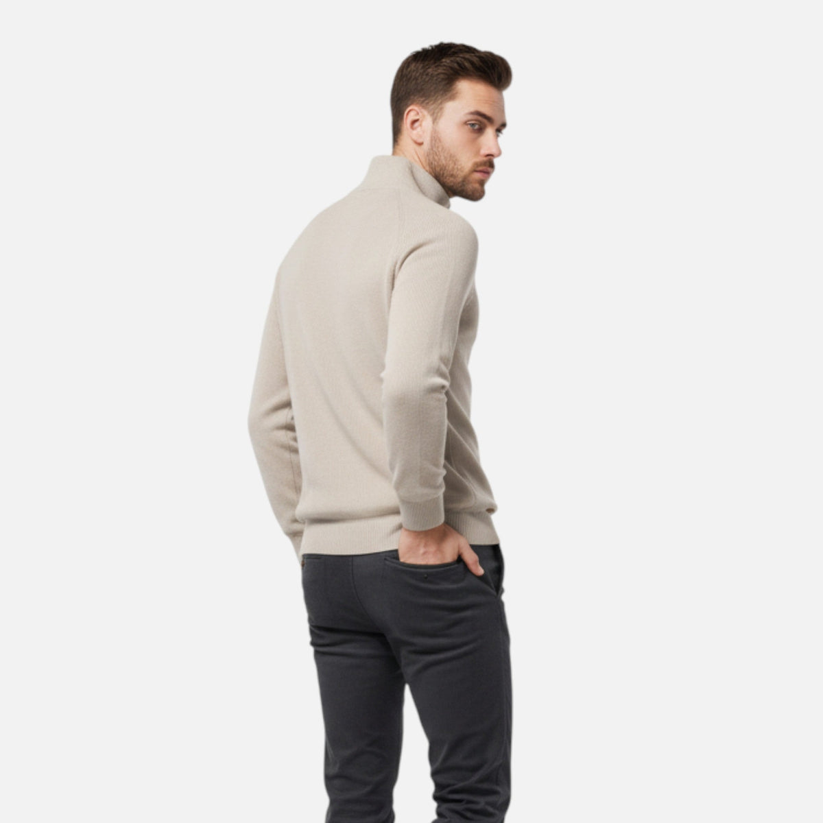 Pull demi-zip homme coton maille souple mi-saison confort