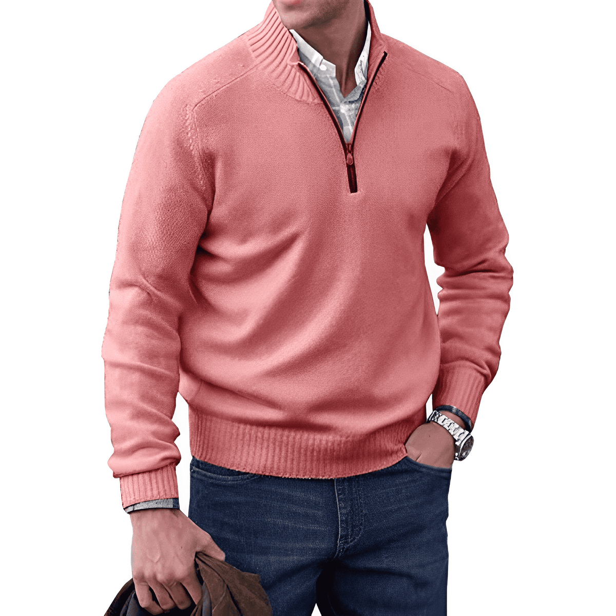 Men’s soft, warm, elegant casual cashmere zip-up sweater