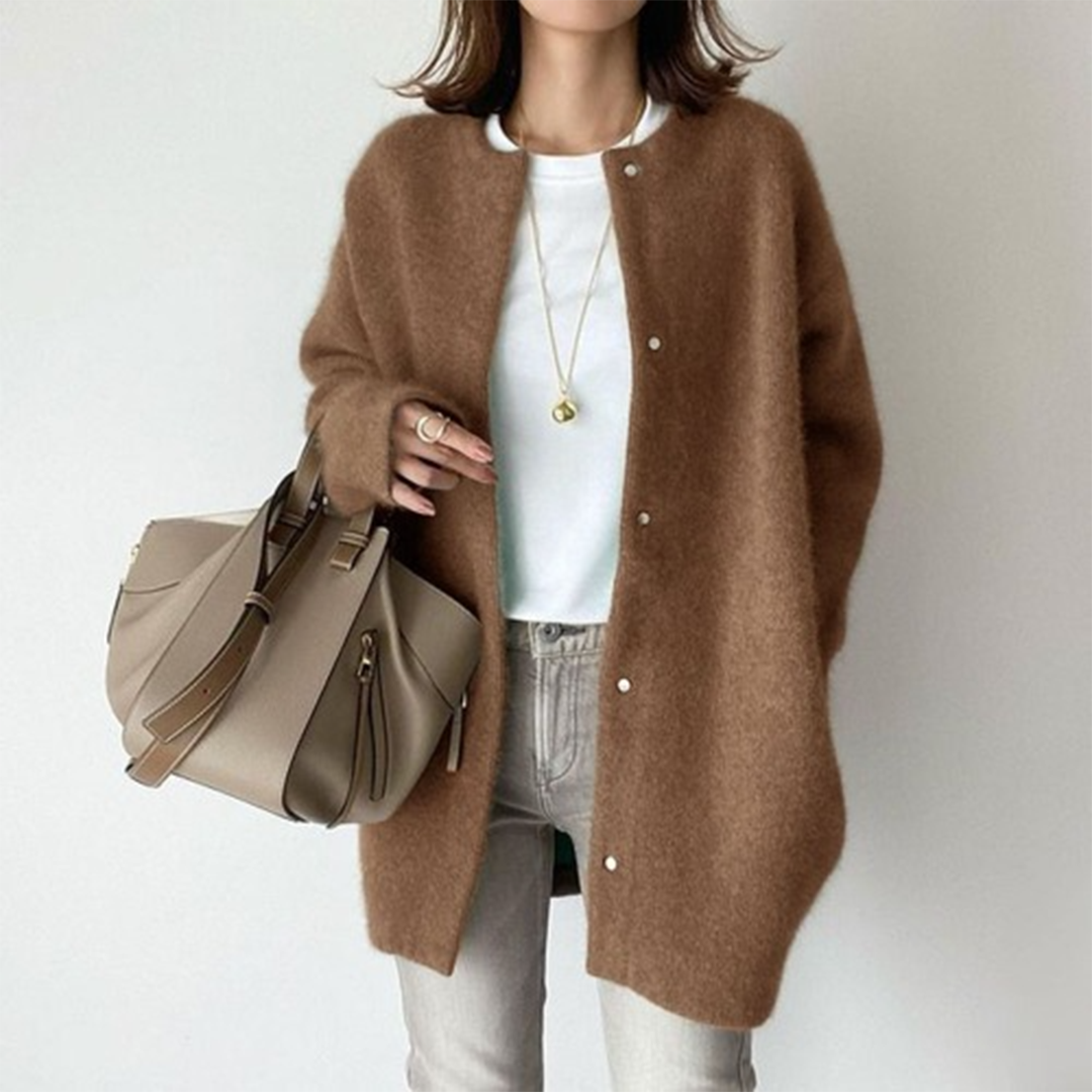 Elegant casual women's knit cardigan with V-neck