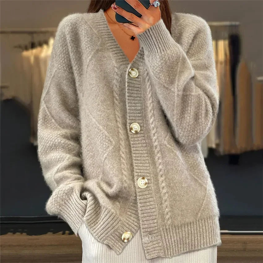 Cárdigan de cachemira Lena para mujer, con botones, mangas largas y tacto suave