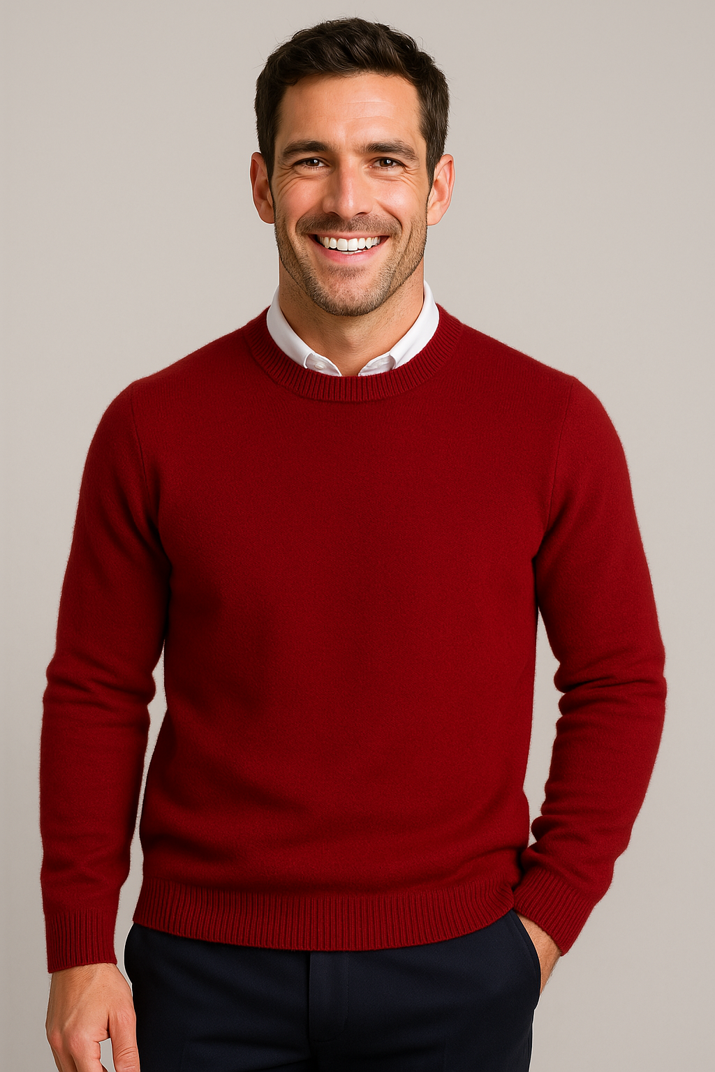 Maglione da uomo lavorato a maglia, girocollo classico e bordi a coste, per l’inverno