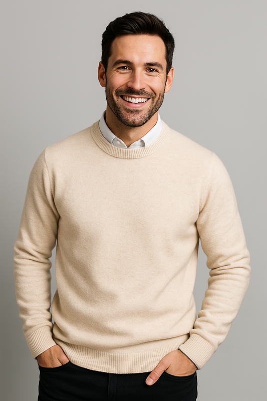 Jersey de punto clásico para hombre, con cuello redondo y bordes acanalados, para el invierno