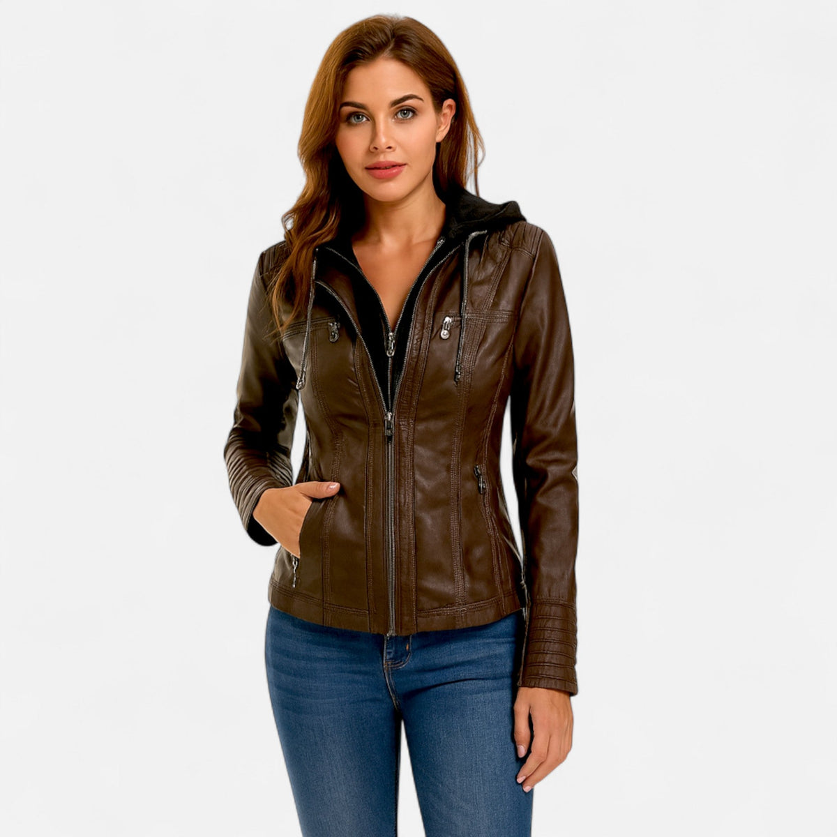 Veste en Cuir Pleine Fleur Doublée Coupe Ajustée pour Femme