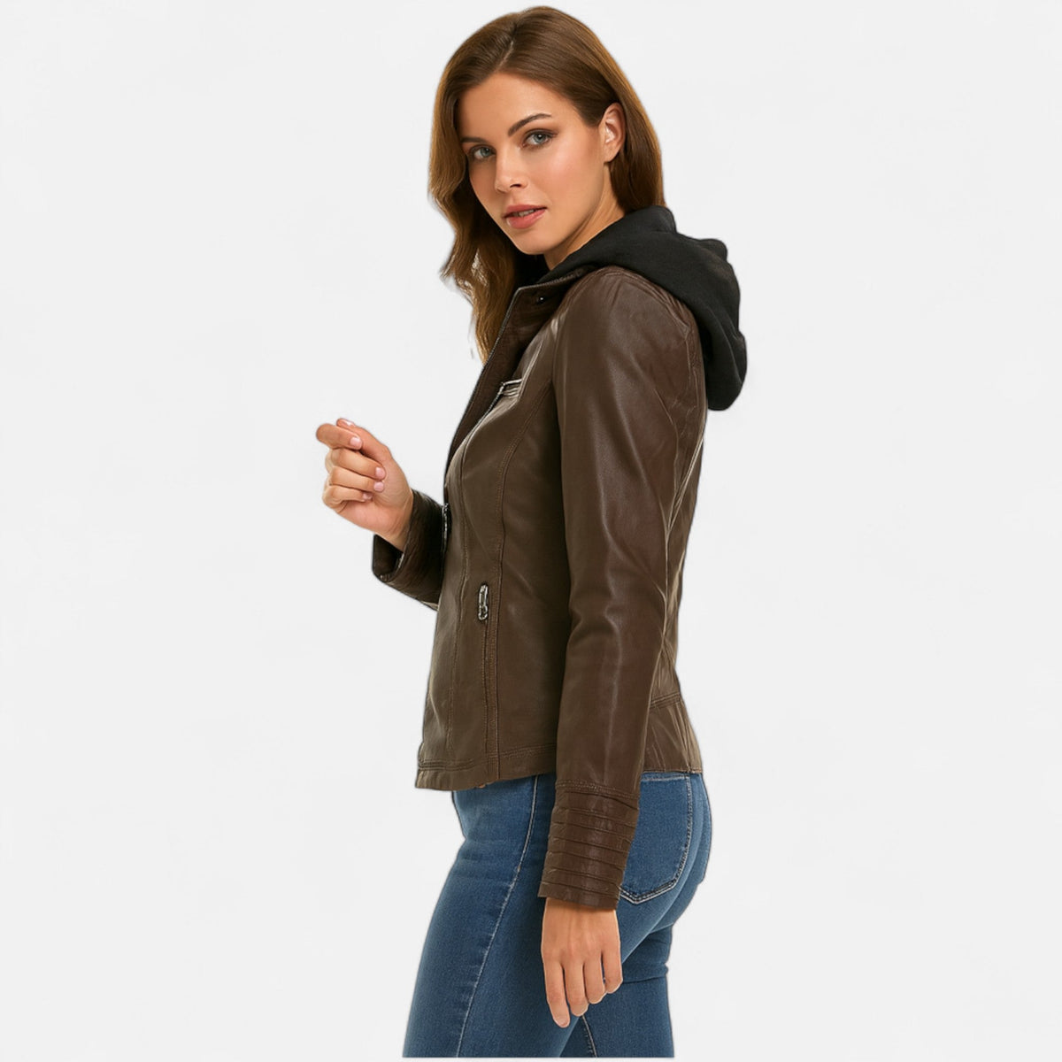 Veste en Cuir Pleine Fleur Doublée Coupe Ajustée pour Femme
