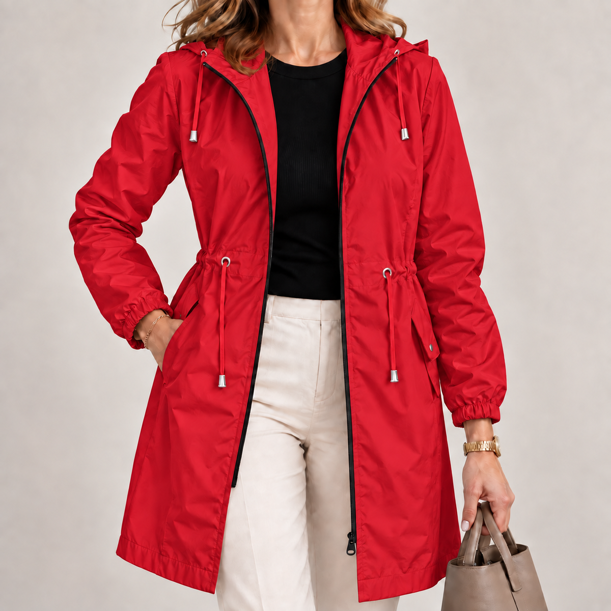 Parka leggera e impermeabile da donna con cappuccio regolabile, per la primavera