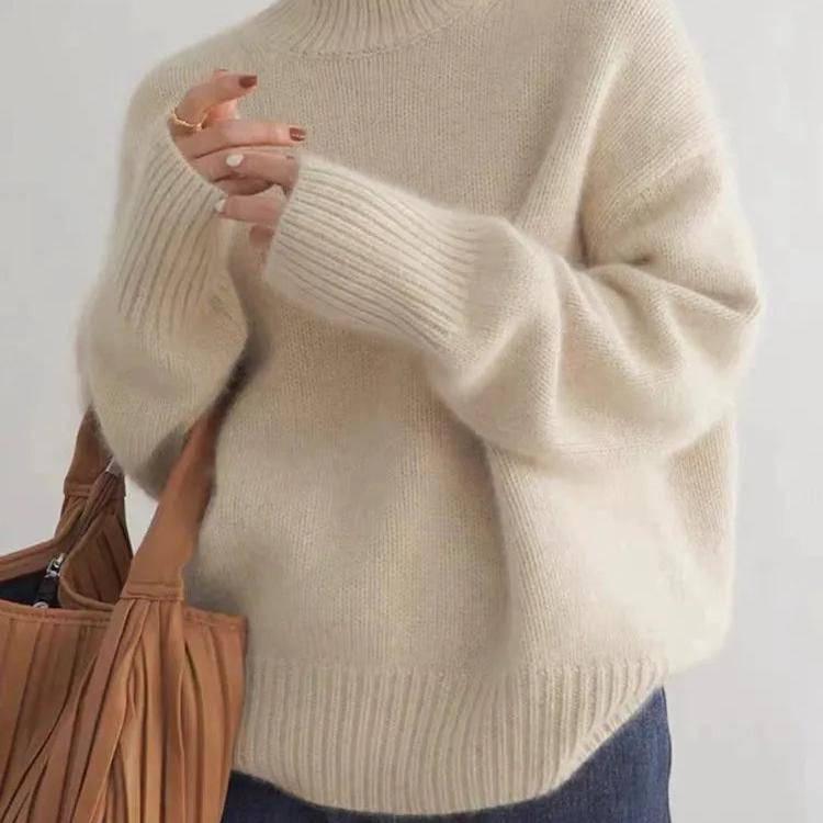 Pull col roulé oversize femme cachemire chaud doux élégant