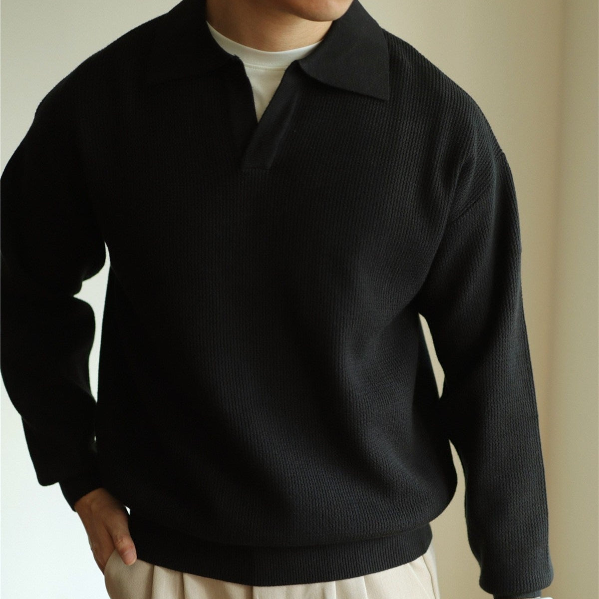 Polo clásico de punto para hombre, de elegancia informal
