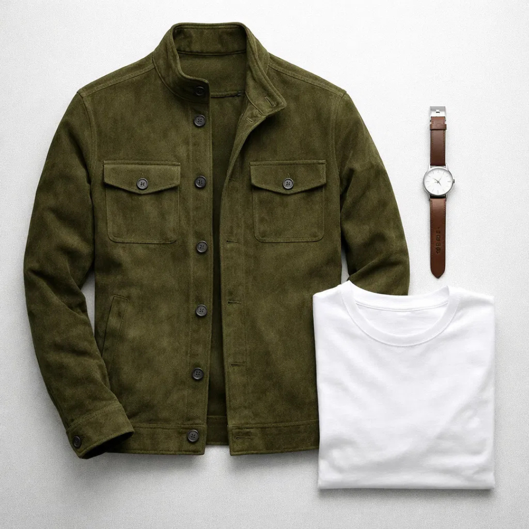 Chaqueta de ante para hombre, con bolsillos y estilo clásico atemporal