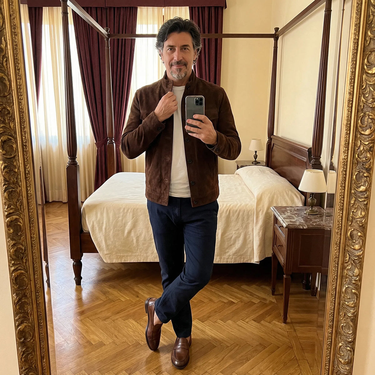 Chaqueta de ante para hombre, con bolsillos y estilo clásico atemporal
