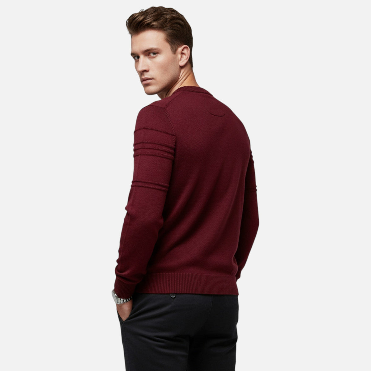 Pull homme rayures coton col rond maille fine décontracté