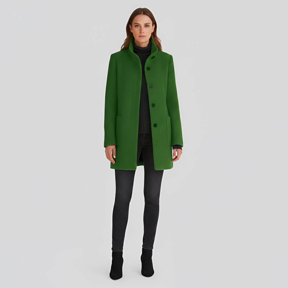 Manteau en Laine Col Montant Fermeture Boutonnée pour Femme