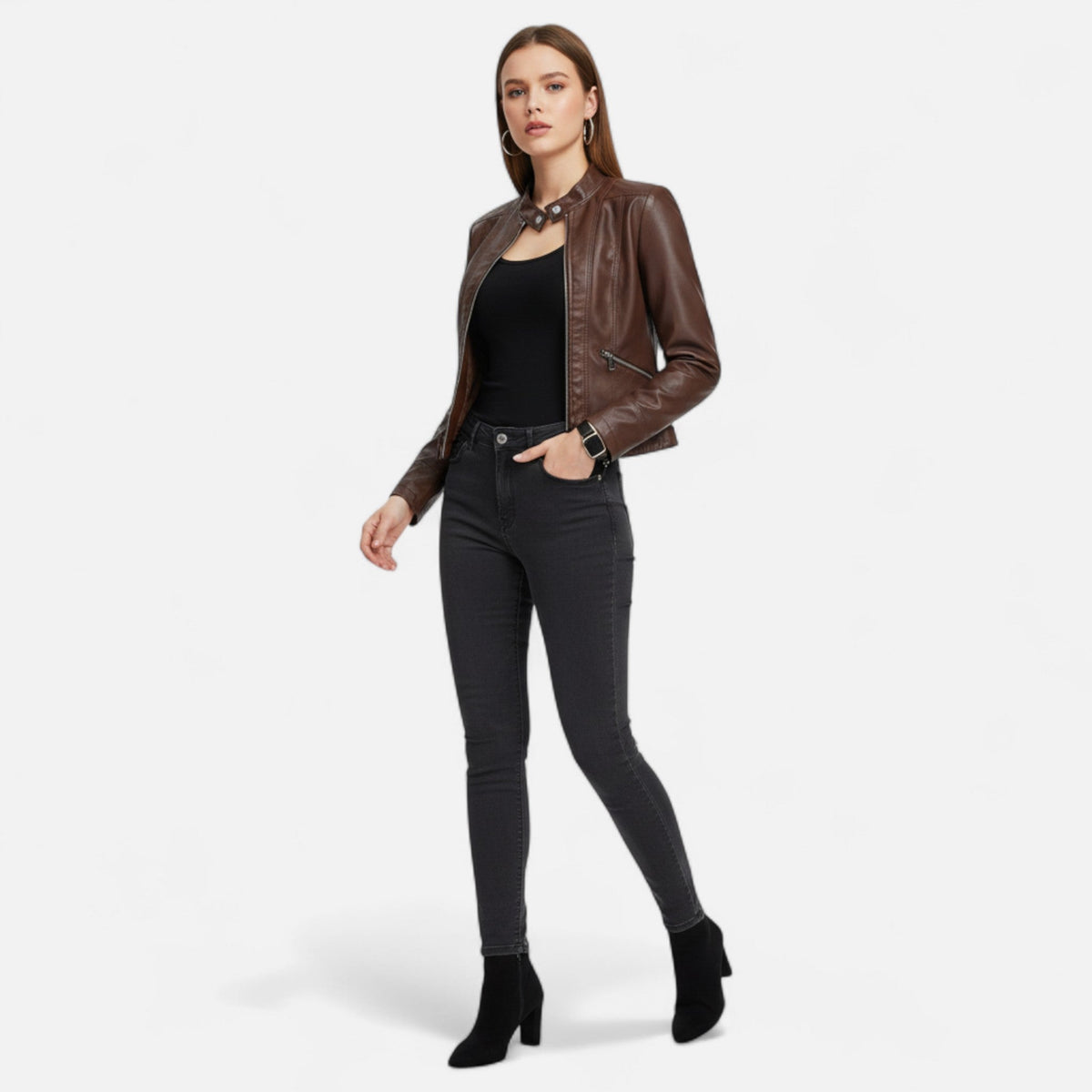 Veste femme cuir premium coupe cintrée élégance raffinée
