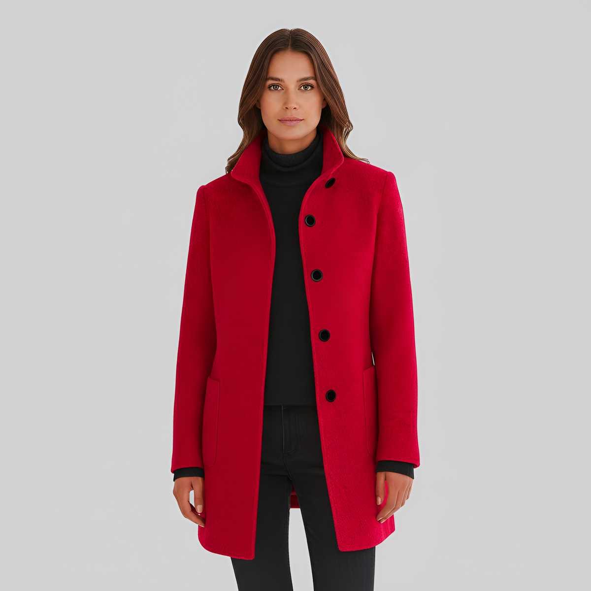 Manteau en Laine Col Montant Fermeture Boutonnée pour Femme