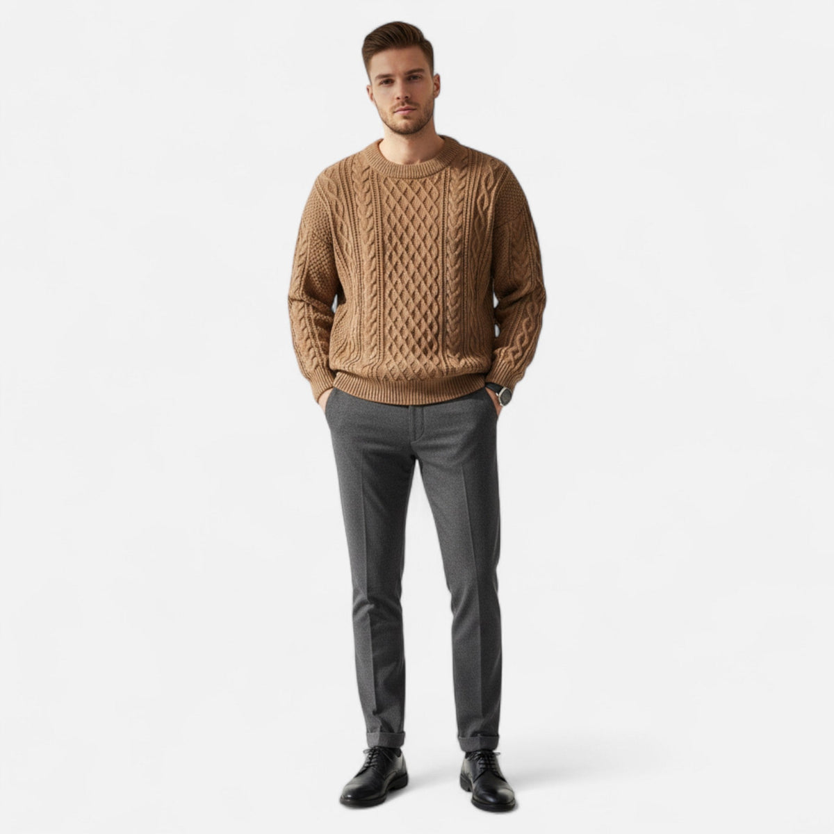 Pull homme laine premium col rond coupe classique élégant