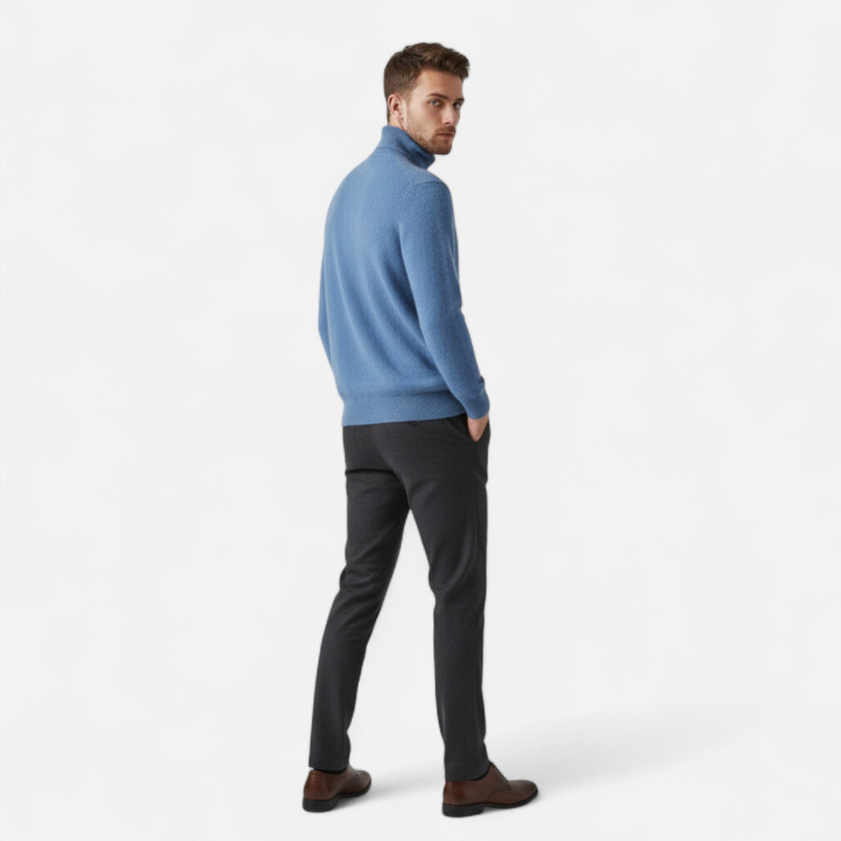 Men’s classic cashmere crew-neck sweater, understated heirloom luxury