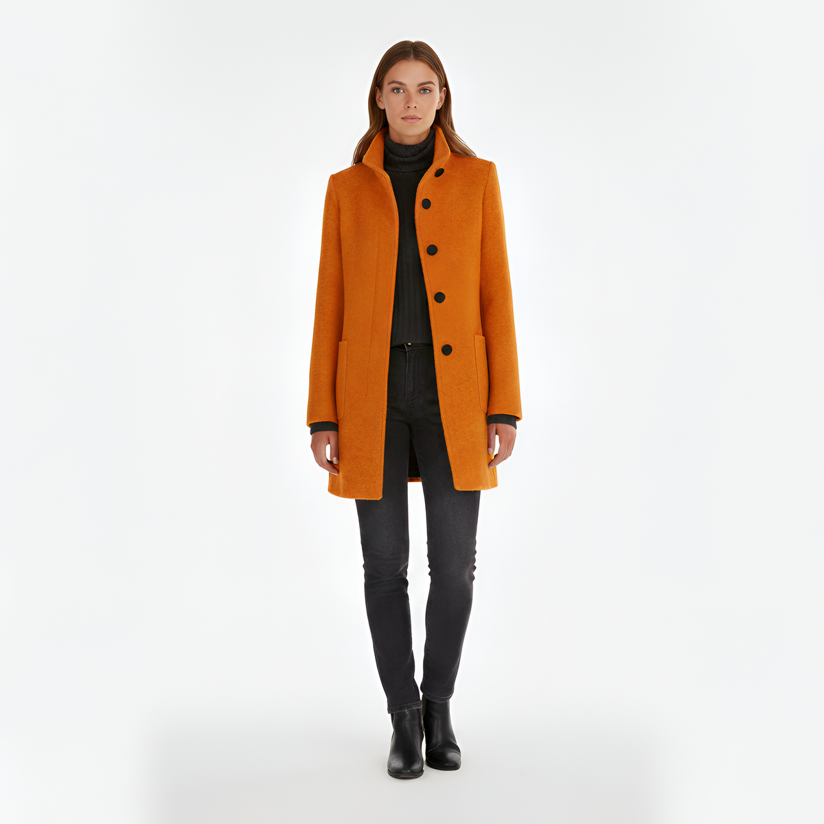 Manteau en Laine Col Montant Fermeture Boutonnée pour Femme