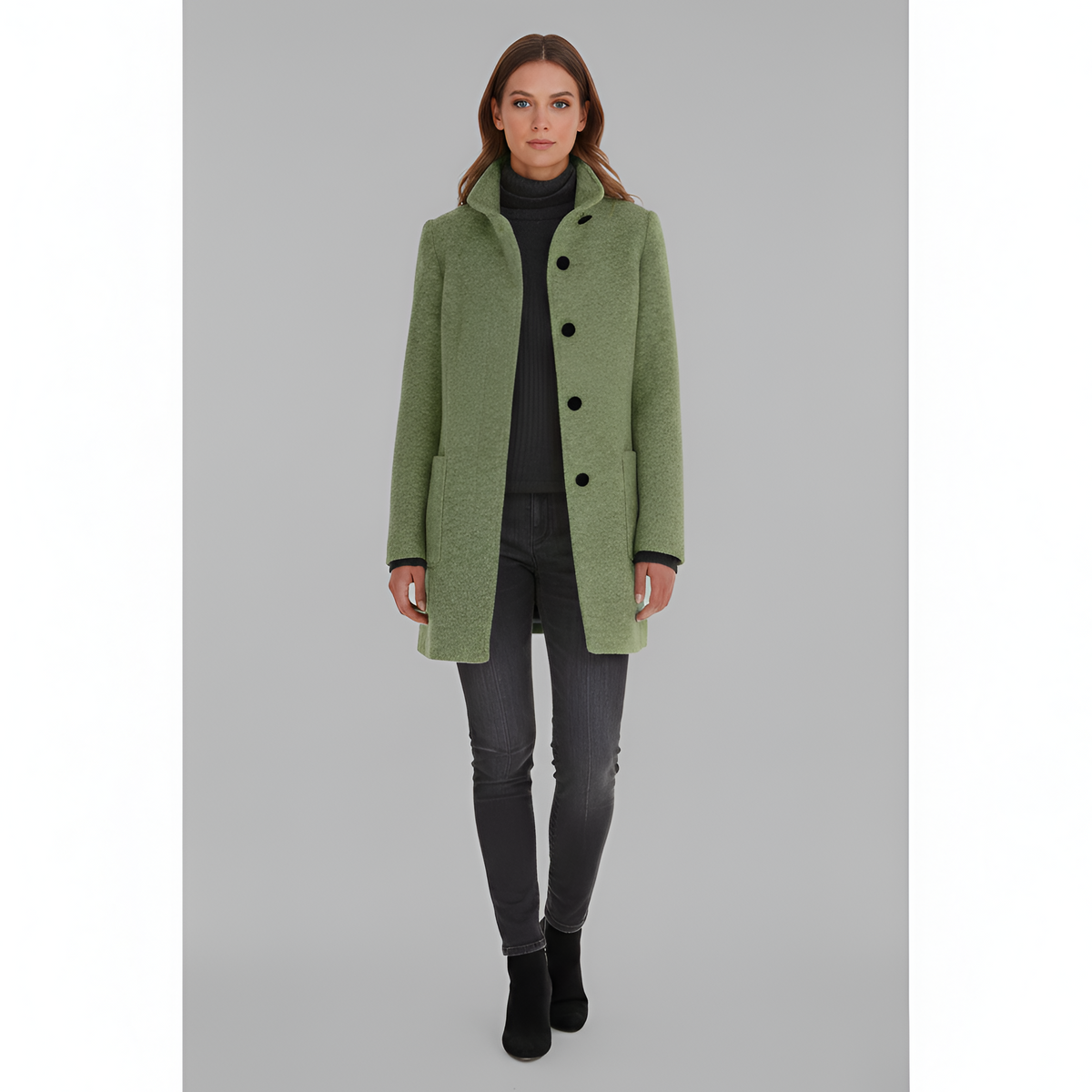 Manteau en Laine Col Montant Fermeture Boutonnée pour Femme