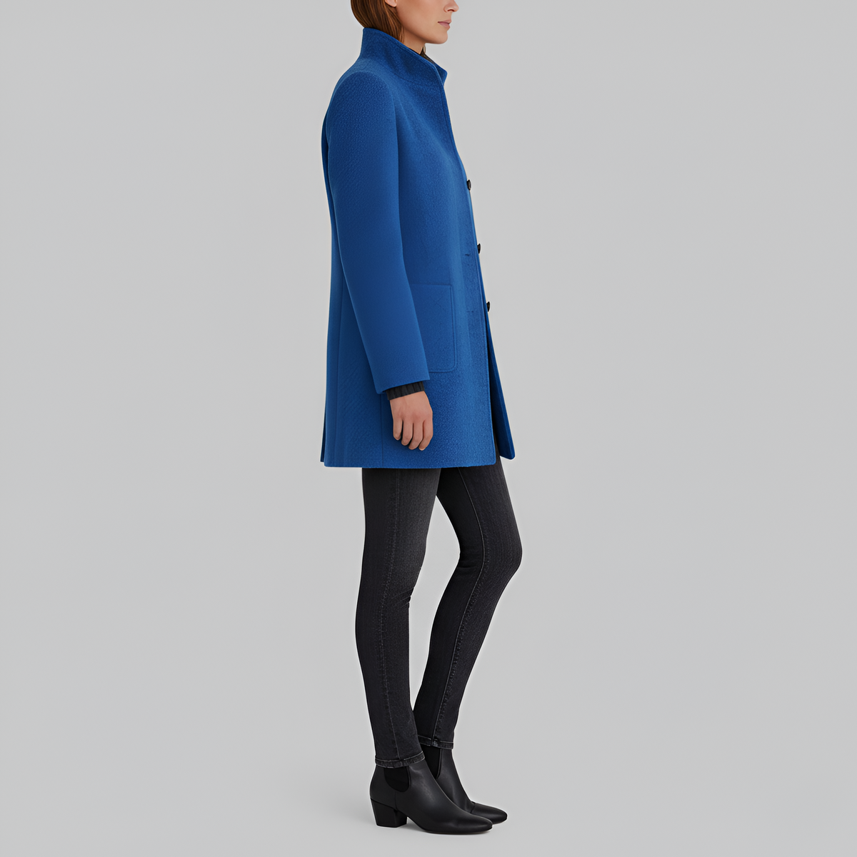 Manteau en Laine Col Montant Fermeture Boutonnée pour Femme