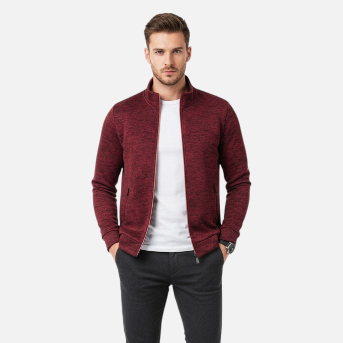 Cardigan zippé homme maille fine polyvalent automne hiver