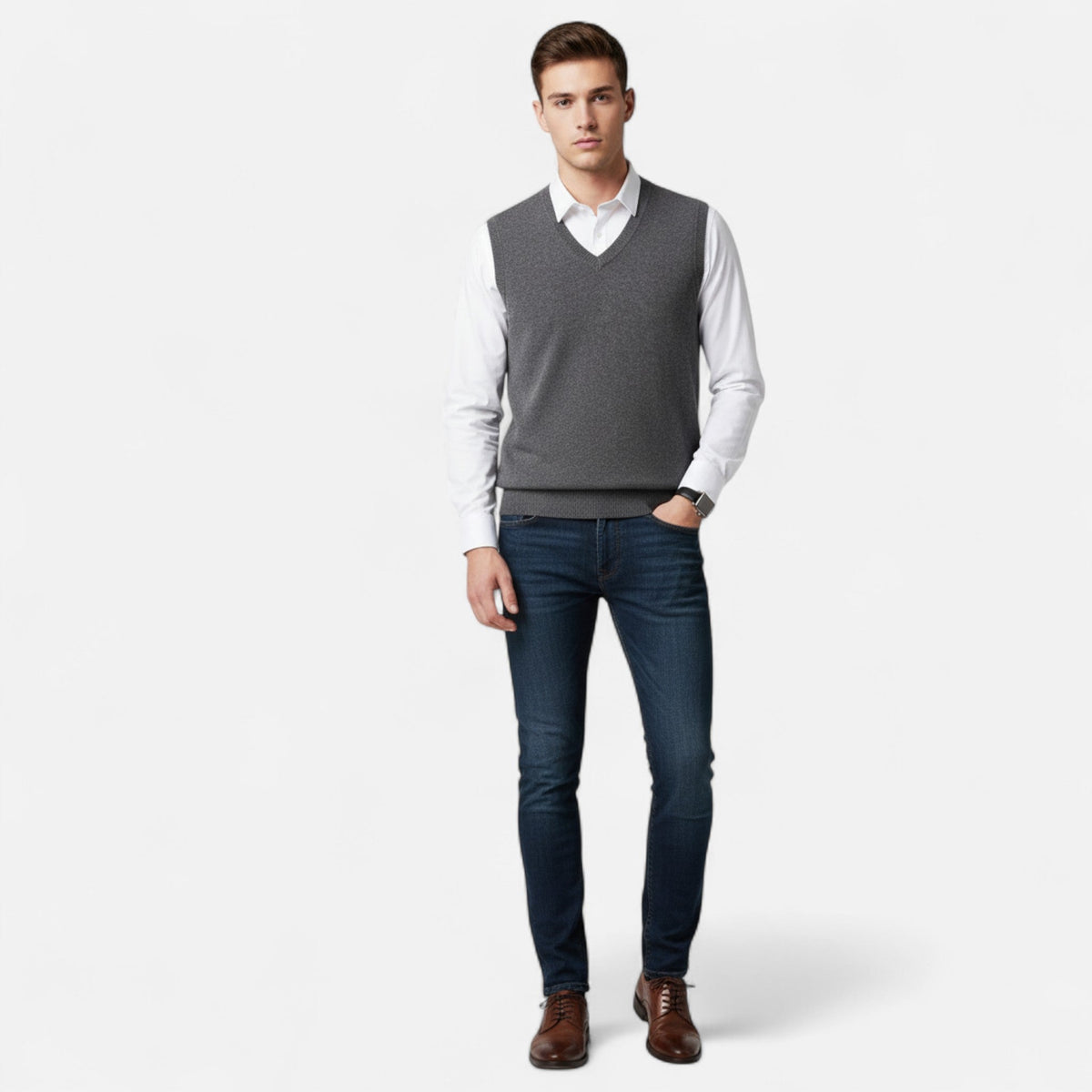 Gilet en Laine Mérinos Col en V pour Homme