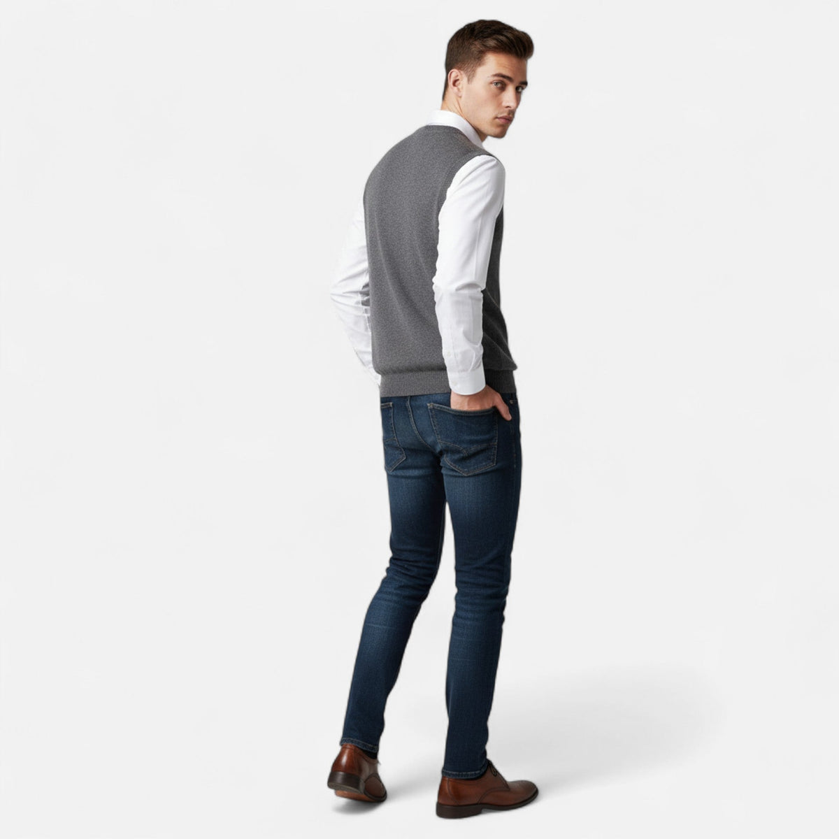 Gilet en Laine Mérinos Col en V pour Homme