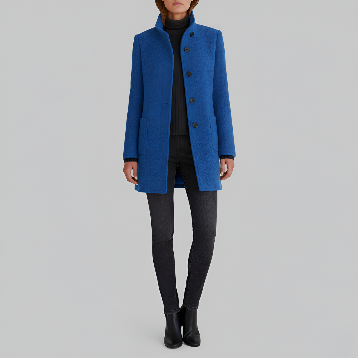 Manteau en Laine Col Montant Fermeture Boutonnée pour Femme