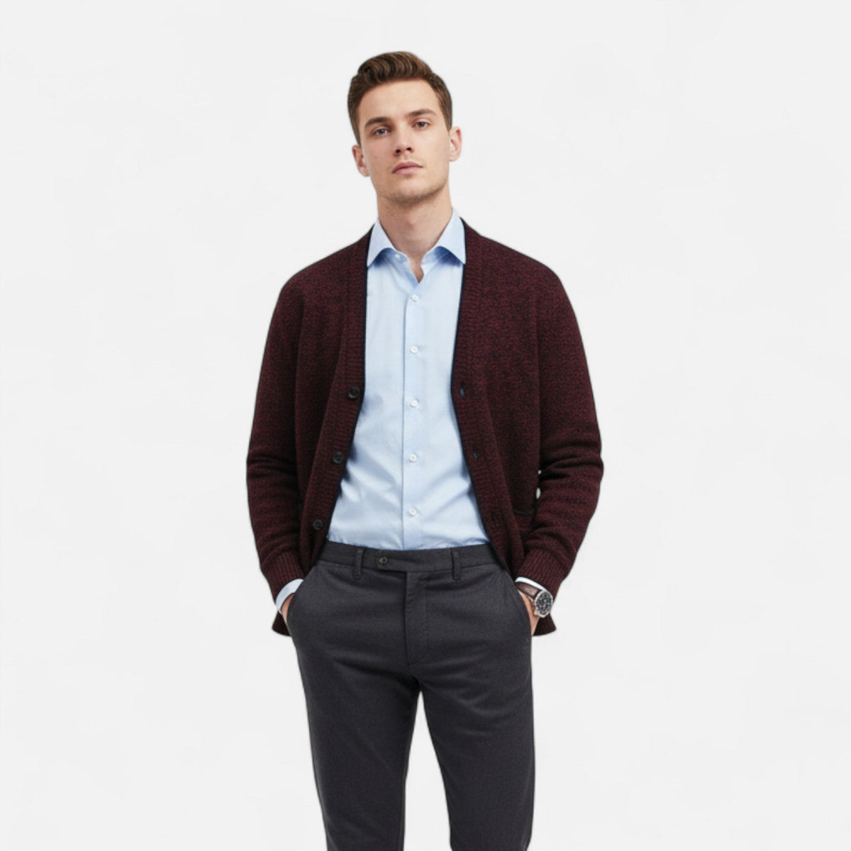 Cardigan homme maille tricotée col v élégant hiver confort