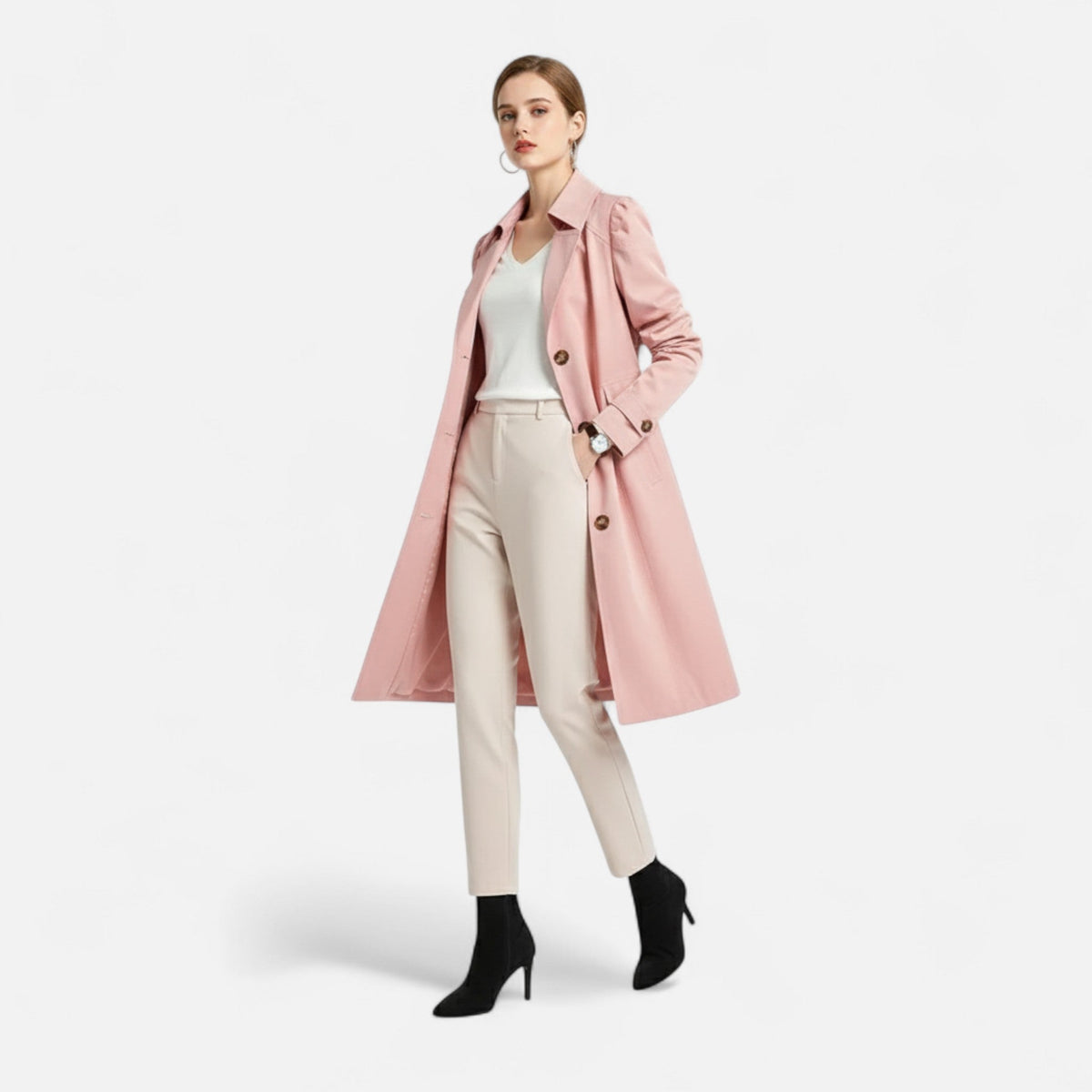 Trench Ceinturé Coupe Fluide Taille Soulignée pour Femme