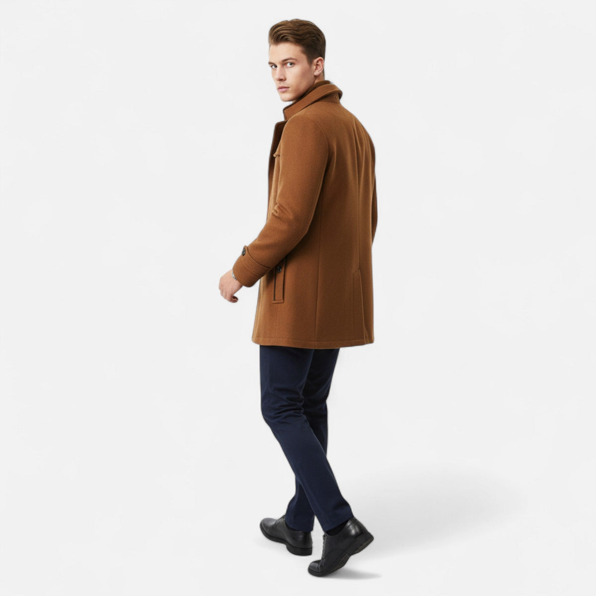 Trench homme laine mélangée col double zip élégant hivernal