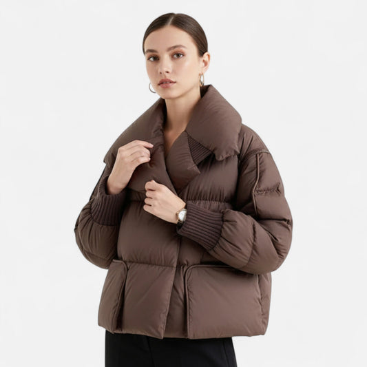 Women's 90% down puffer jacket with removable sleeves that converts to a vest