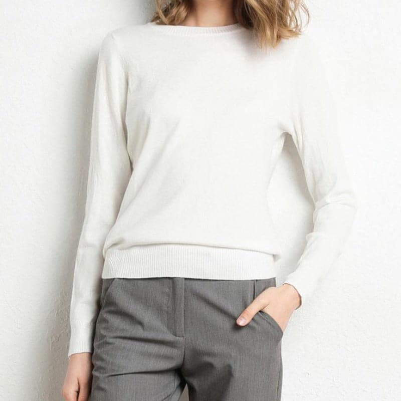 Pull en Cachemire Col Rond Finitions Côtelées pour Femme