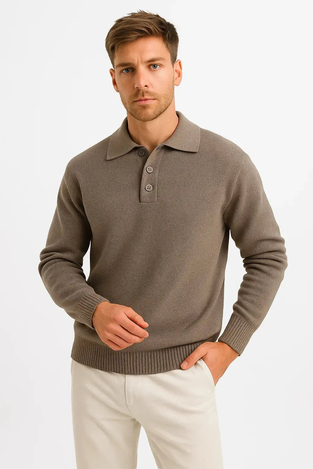 Pull Polo en Coton Col Structuré Boutonné pour Homme