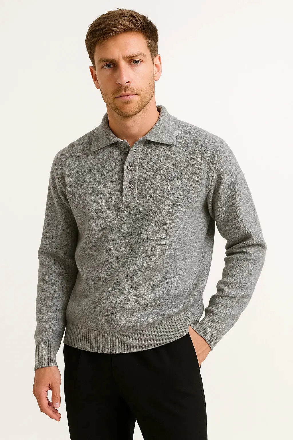 Pull Polo en Coton Col Structuré Boutonné pour Homme