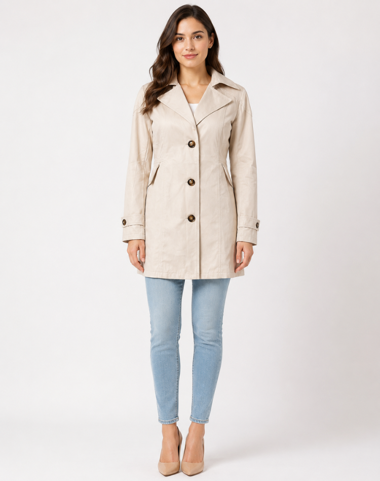 Trench court femme noué classique coupe nette mi-saison