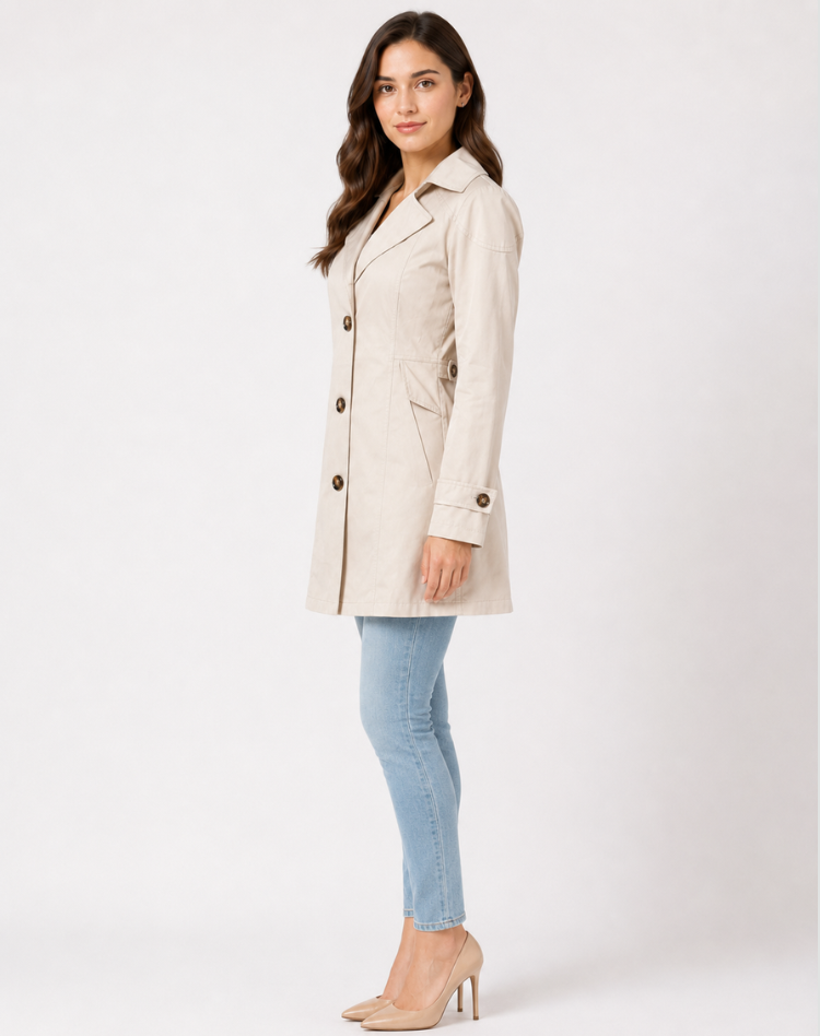 Trench court femme noué classique coupe nette mi-saison