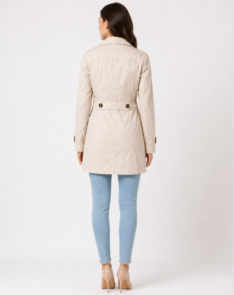 Trench court femme noué classique coupe nette mi-saison