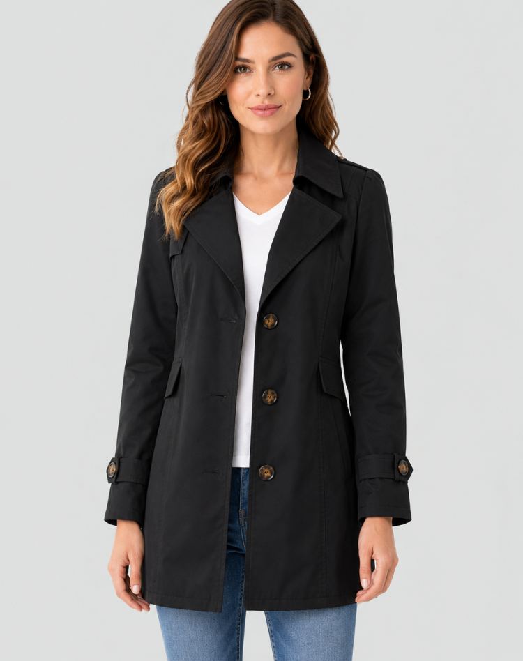 Trench court femme noué classique coupe nette mi-saison