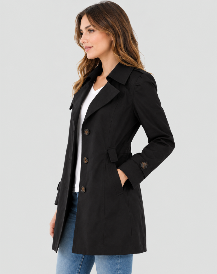 Trench court femme noué classique coupe nette mi-saison