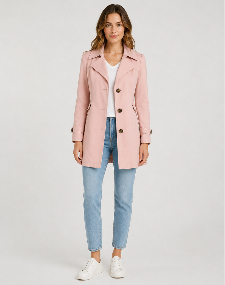 Trench court femme noué classique coupe nette mi-saison