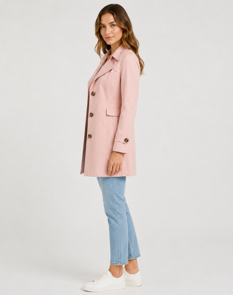 Trench court femme noué classique coupe nette mi-saison