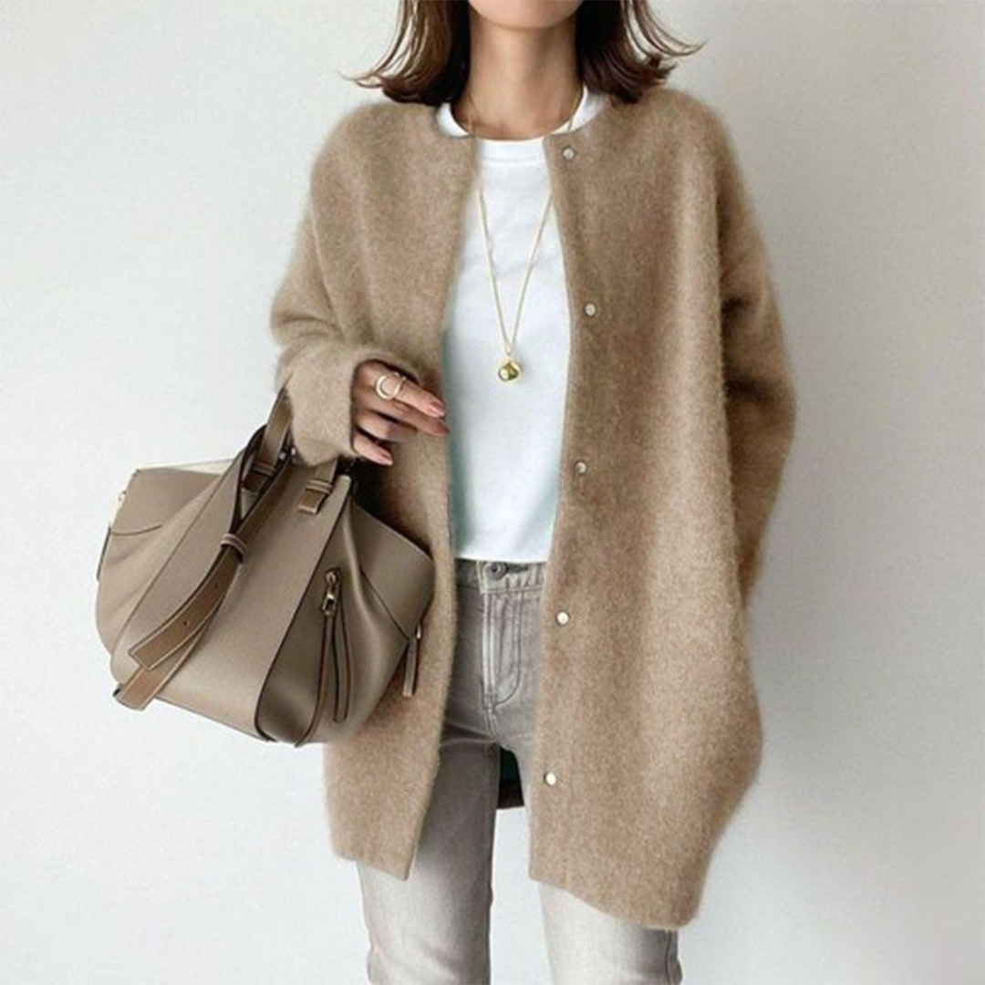 Elegant casual women's knit cardigan with V-neck