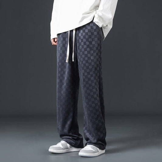 Pantalón de chándal de poliéster para hombre, de estilo urbano, con estampado de cuadros y corte holgado