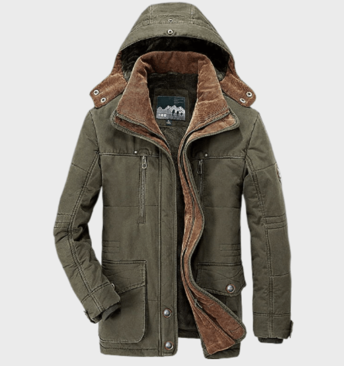 Cappotto invernale da uomo caldo, con fodera in pile e cappuccio rimovibile