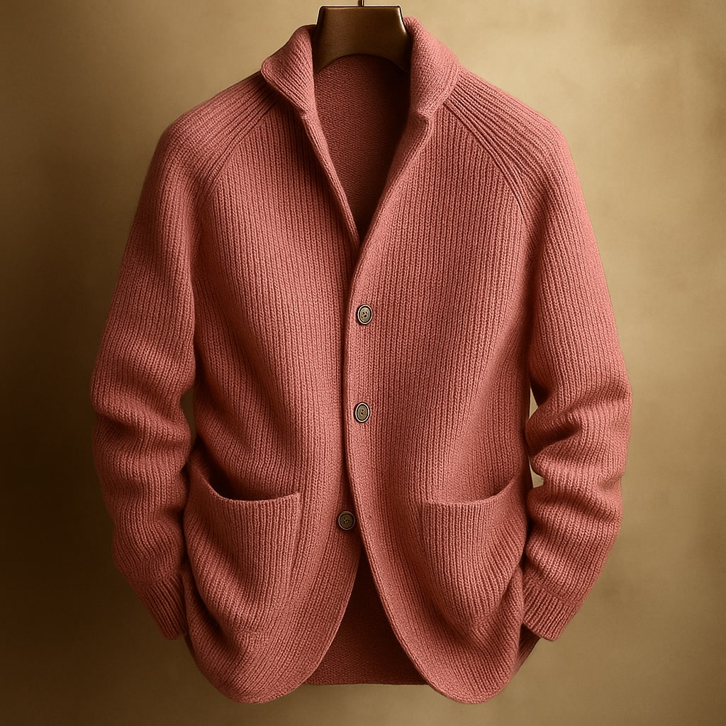 Cardigan homme laine côtelée col V chaleur stable élégant